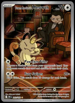 Team Rocket's Meowth 203/182 Illustration Rare SV Destined Rivals Pokemon [NM] ( - Image 1