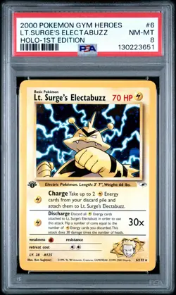 2000 POKEMON GYM HEROES HOLO-1ST ED #6 LT. SURGE'S ELECTABUZZ PSA 8 - Image 1
