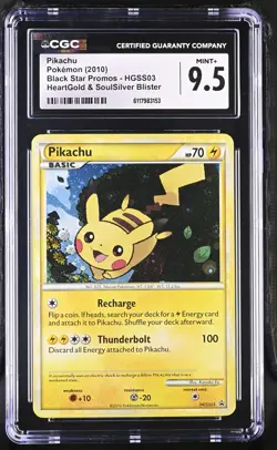 CGC 9.5 MINT+ Pikachu 2010 Black Star Promos HGSS03 Holo Pokemon Card - Image 1