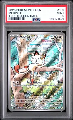 2025 POKEMON PFL EN-PHANTASMAL FLAMES ILLUSTRATION RARE #106 MEOWTH PSA 9 - Image 1