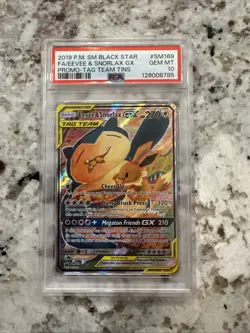 2019 Pokemon SM Black Star Eevee & Snorlax GX #SM169 Promo-TAG Team Tins PSA 10 - Image 1