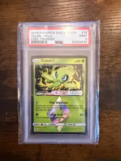 Pokemon SM Lost Thunder Celebi 19/214 PSA Mint 9 Holo Rare 2018 - Image 1