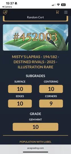Pokemon TCG Destined Rivals Misty's Lapras 194/182 ACE 10 - Image 2