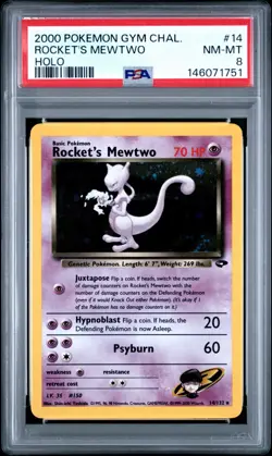 2000 Pokemon Gym Challenge - Rocket's Mewtwo 14/132 - Holo - PSA Graded: 8 - Image 1