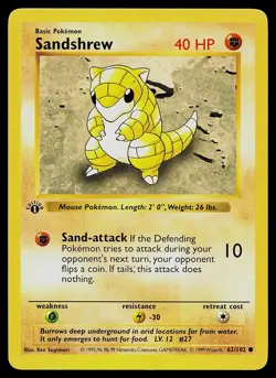 Pokemon Card - Sandshrew 1st Edition Base Set Shadowless 62/102 - Image 1