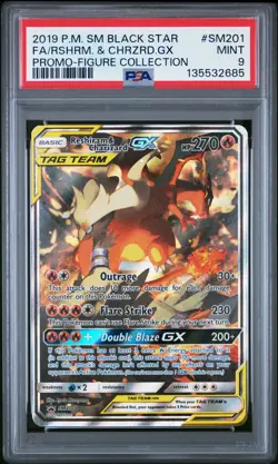 2019 POKEMON SM BLACK STAR PROMO #SM201 FULL ART/RESHIRAM & CHARIZARD GX PSA 9 - Image 1