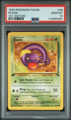 1999 POKEMON FOSSIL #46 EKANS 1ST EDITION PSA 10 GEM MINT - Image 1