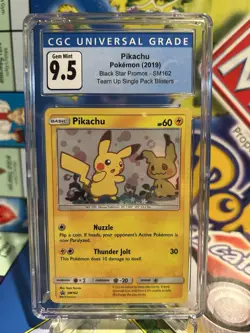 CGC 9.5/10 Pikachu Mimikyu Team Up Pokemon Sun Moon Black Star Promos Holo SM162 - Image 1