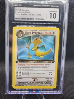 2000 Pokemon Team Rocket 1st Edition Dark Dragonite Non-Holo 22 CGC 10 Gem MT - Image 1