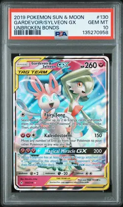 2019 POKEMON SUN & MOON UNBROKEN BONDS #130 GARDEVOIR & SYLVEON GX PSA 10 - Image 1