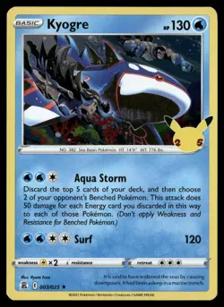 Kyogre 003/025 Rare Celebrations Pokemon Holo Near Mint - Image 1