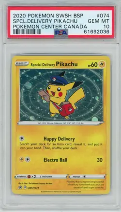 2020 Pokemon SWSH BSP Special Delivery Pikachu #074 Poke Center Canada PSA 10 - Image 1