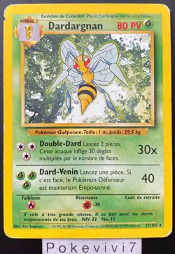 Carte Pokemon DARDARGNAN 17/102 Rare Set de Base Wizards FR - Image 1