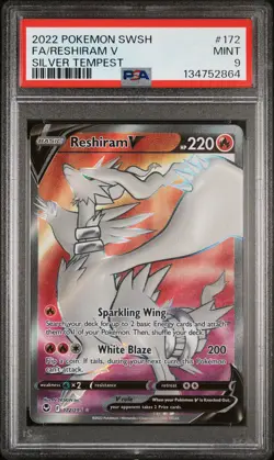 2022 Pokemon Sword & Shield Silver Tempest #172 Fa/Reshiram V PSA9 - Image 1