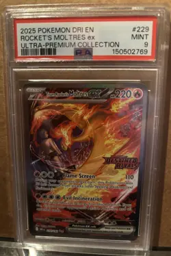 Pokemon TCG Team Rockets Moltres EX Destined Rivals 229/182 PSA Mint 9 - Image 1
