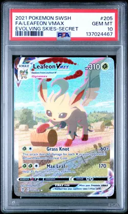 2021 POKEMON SWORD & SHIELD EVOLVING SKIES SECRET FULL ART/LEAFEON VMAX PSA 10 - Image 1