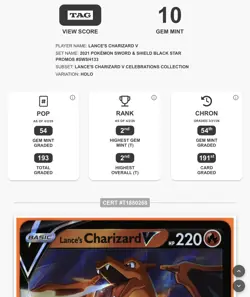 Lances Charizard V SWSH133 Promo TAG 10 Gem Mint Pokemon TCG - Image 3