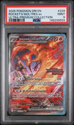 2025 POKEMON DRI EN-DESTINED RIVALS 229 TEAM ROCKET'S MOLTRES EX STAMPED PSA 9 - Image 1