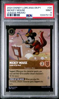 Disney Lorcana TCG Mickey Mouse Disney Lorcana En P1-Promo 34 PSA 9 - Image 1