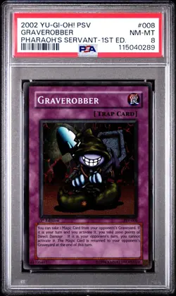 2002 Yu-Gi-Oh! Graverobber Pharaoh's Servant PSV 1st Edition Super Rare PSA 8 - Image 1
