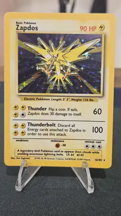 Pokemon TCG Base Set Zapdos 016/102 Holo Rare 90 HP 1999 English Card Unlimited - Image 1