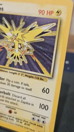 Pokemon TCG Base Set Zapdos 016/102 Holo Rare 90 HP 1999 English Card Unlimited - Image 3