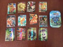 12 Glossy Pokemon Cards with Pokemon tin. Mint condition - Image 1
