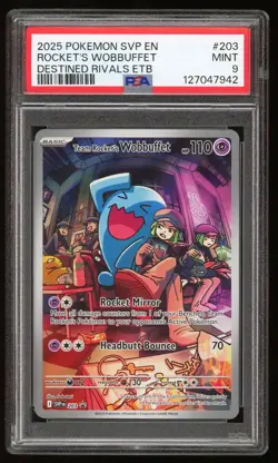 PSA 9 MINT Team Rocket's Wobbuffet ETB Destined Rivals SVP203 Pokemon Card TCG - Image 1