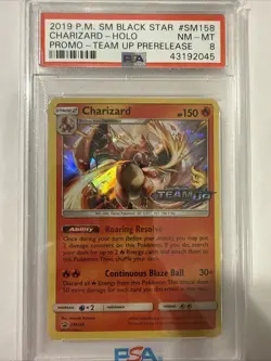 2019 Pokemon Team Up Prerelease Charizard Black Star SM158 PSA 8 - Image 1