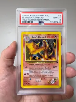 2000 POKEMON GYM CHALLENGE HOLO-CORRECTED SYMBOL #2 BLAINE'S CHARIZARD PSA 8 - Image 1
