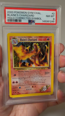 2000 POKEMON GYM CHALLENGE HOLO-CORRECTED SYMBOL #2 BLAINE'S CHARIZARD PSA 8 - Image 2