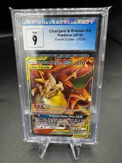 Charizard & Braixen GX Pokemon Cosmic Eclipse Graded Card 9 Mint - Image 1
