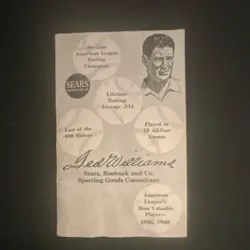 Sears Roebuck Ted Williams Boston Red Sox Baseball Card AL Batting Champion - Image 2