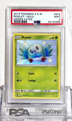 NEW Pokemon Graded Card Hidden Fates Rowlet SV2 Baby Shiny Holo Rare PSA 9 MINT - Image 1