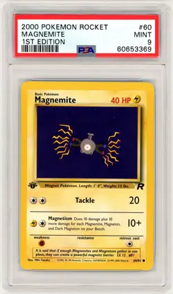2000 Pokemon Team Rocket #60 Magnemite 1st Edition PSA 9 - Image 1