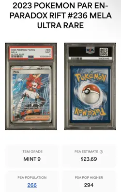 2023 POKEMON PAR EN-PARADOX RIFT ULTRA RARE UR #236 MELA PSA 9 MINT 236/182 Slab - Image 2