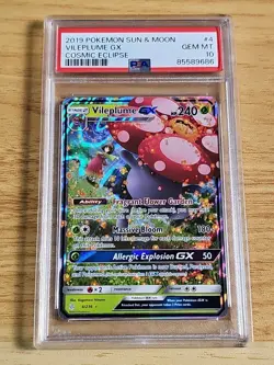 2019 POKEMON SUN & MOON COSMIC ECLIPSE #4 VILEPLUME GX PSA 10 - Image 1