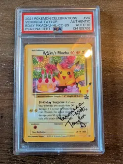 PSA Auto 10 Bday Pikachu 2021 Pokemon Celebrations VERONICA TAYLOR SIGNED - Image 1