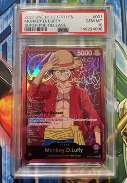 2022 ONE PIECE STRAW HAT CREW SUPER PRE-RELEASE ST01-001 MONKEY D. LUFFY PSA 10 - Image 1