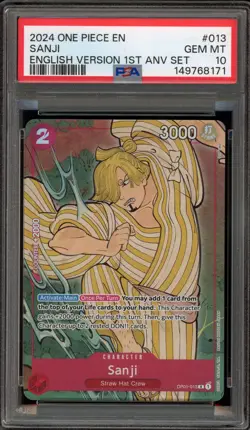 One Piece CCG Sanji 1st Anniversary English OP01-013 PSA 10 Gem Mint - Image 1