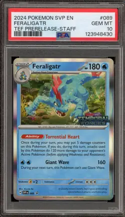 Pokemon Feraligatr Temporal Forces STAFF Prerelease Holo Promo SVP EN 089 PSA 10 - Image 1