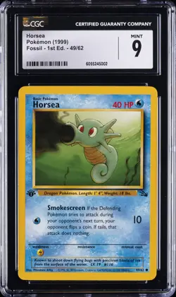 1999 POKEMON FOSSIL 1ST ED #49/62 HORSEA CGC 9 - Image 1