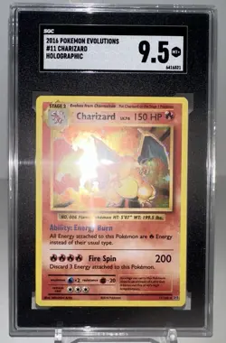2016 POKEMON XY EVOLUTIONS CHARIZARD - HOLOGRAPHIC HOLO - #11 RARE SGC 9.5 MINT+ - Image 3