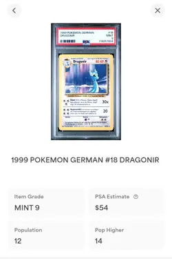 Unlimited German Dragonair 18/102 Dragonir Rare Pokemon Card Base Set PSA 9 - Image 2