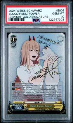 2024 WEISS SCHWARZ CHAINSAW MAN GOLD SIG #E001 BLOOD FIEND, POWER PSA 10 - Image 1