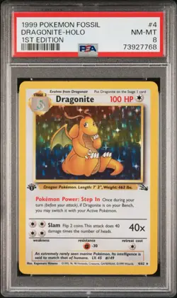 1999 Pokemon Fossil 1st Edition Dragonite Holo 4/62 PSA 8 - Image 1