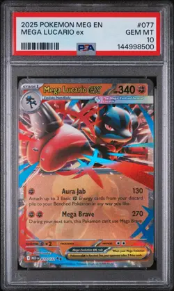 2025 Pokemon Meg En-Mega Evolution #077 Mega Lucario Ex PSA 10 - Image 1