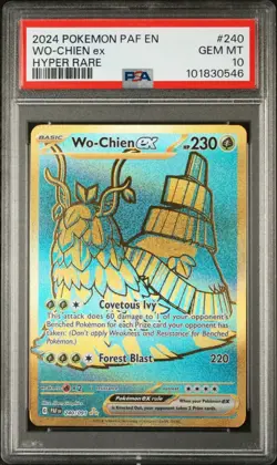 Wo-Chien EX 240/091 Paldean Fates Gold Hyper Rare PSA 10 Gem Mint Pokemon TCG - Image 1