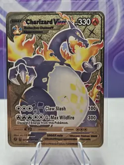 Pokemon Charizard Card VMAX Purple Gold Metal Display Card Fan Art Collectible - Image 1