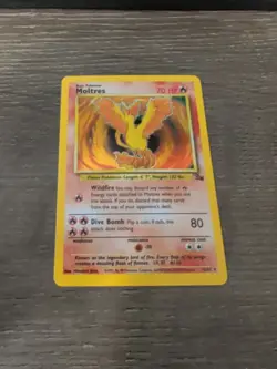 Pokemon Moltres Fossil Holo Rare 12/62 1999 70 HP Dive Bomb 80 Basic Unlimited - Image 1